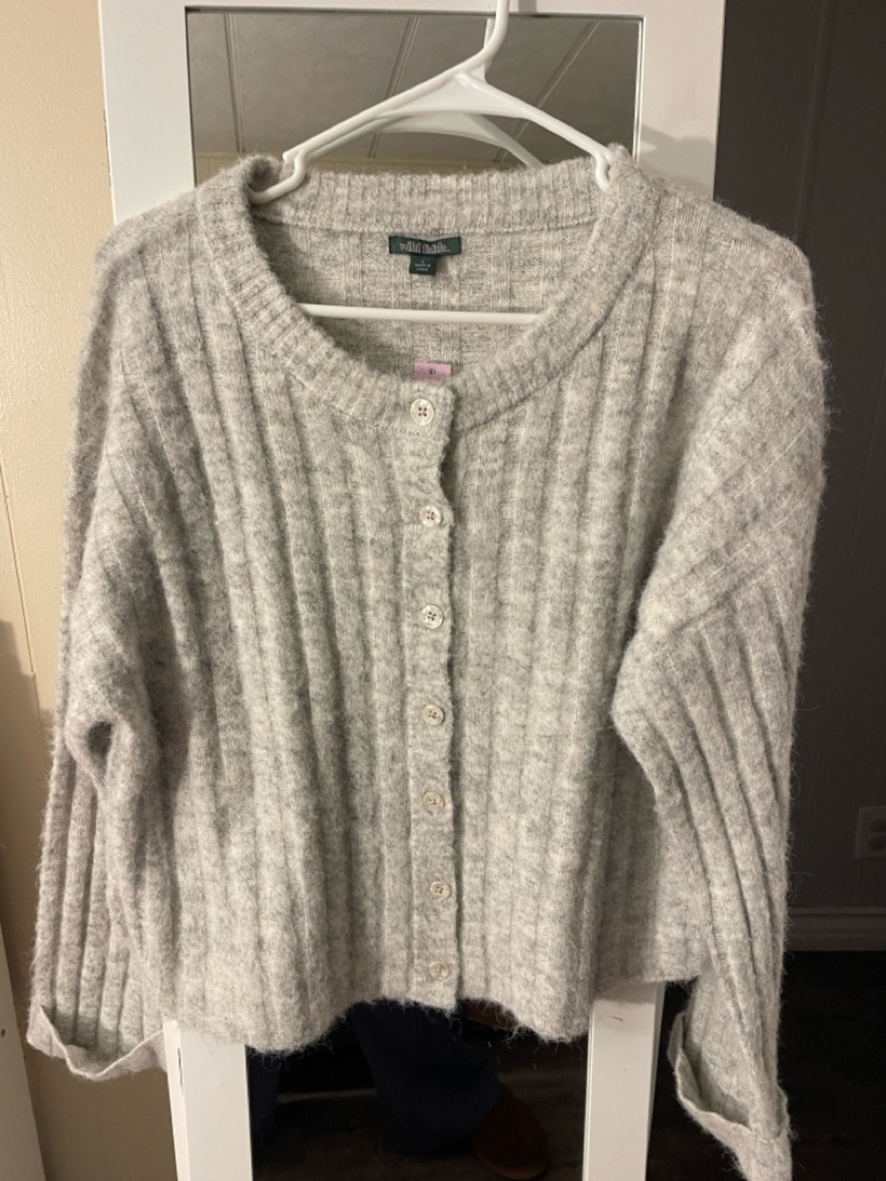 wild fable Light Gray Ribbed Button-Up Cardigan